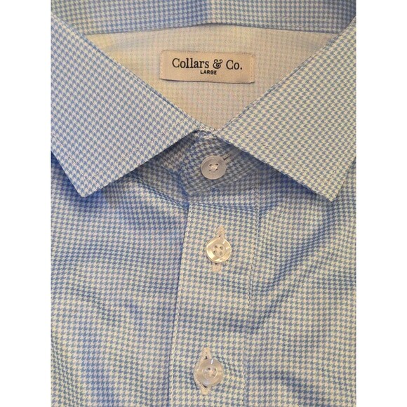NWT Collars & Co Mens L Dress Collar Polo Shirt Blue Houndstooth Microcheck Golf - Picture 5 of 7